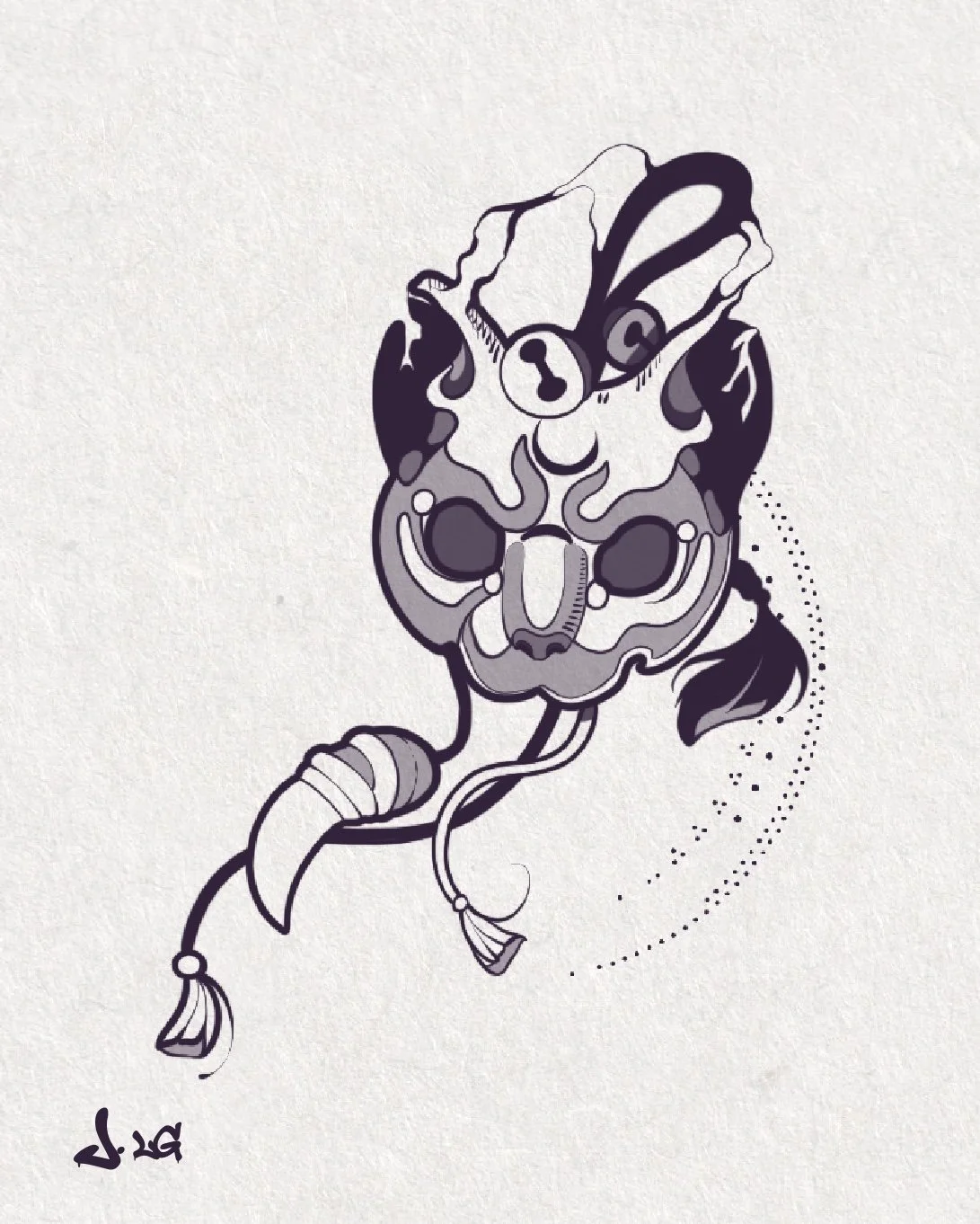 Une illustration en noir et blanc d'un lion avec une tête de crâne de lion et une moustache, portant des lunettes et une cravate.