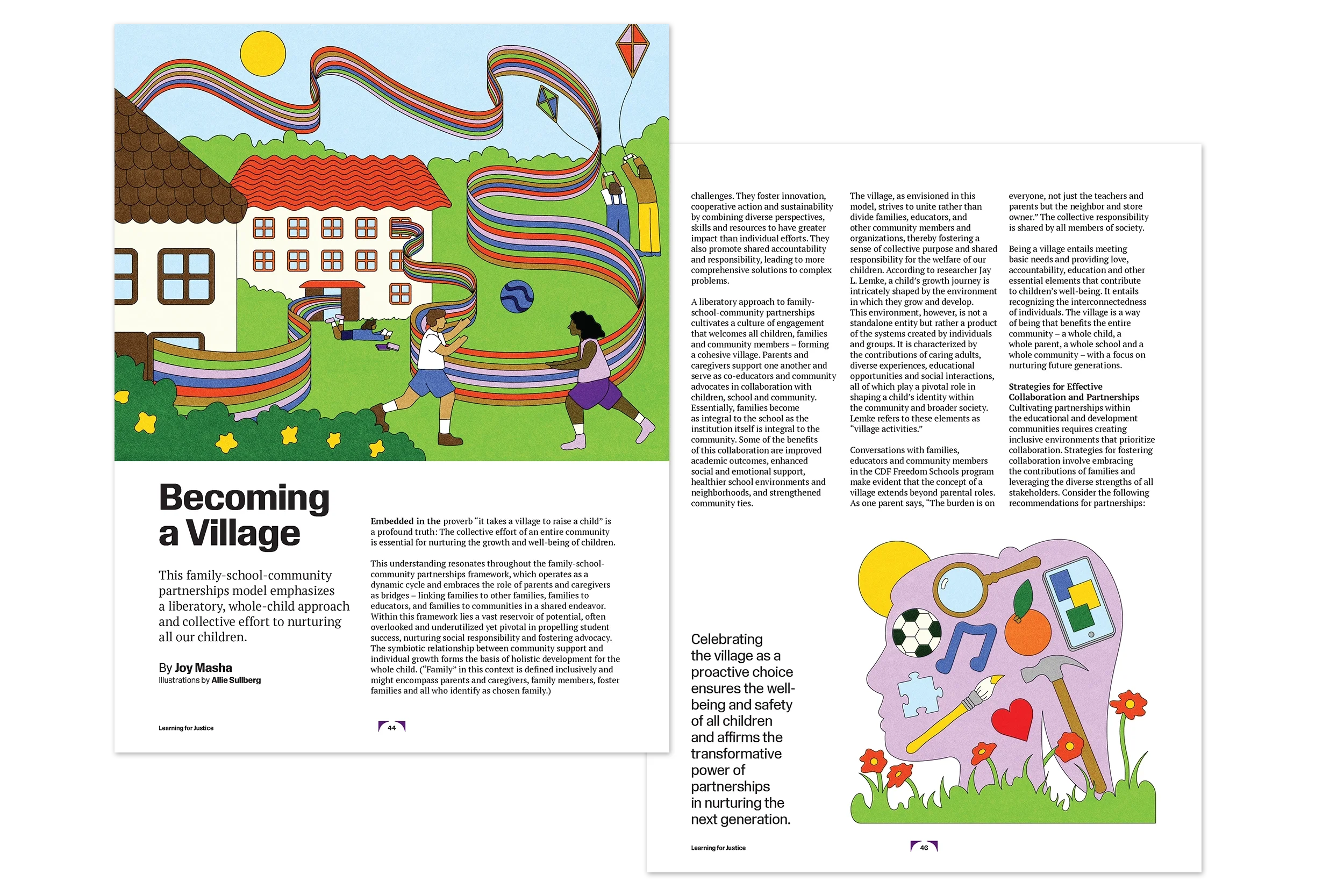  Art direction and commissioned illustration for community and youth learning publication—Learning for Justice.  
Studio/Client: Southern Poverty Law Center; Role: Art Direction and Graphic Design; Illustrations by  Allie Sullberg 