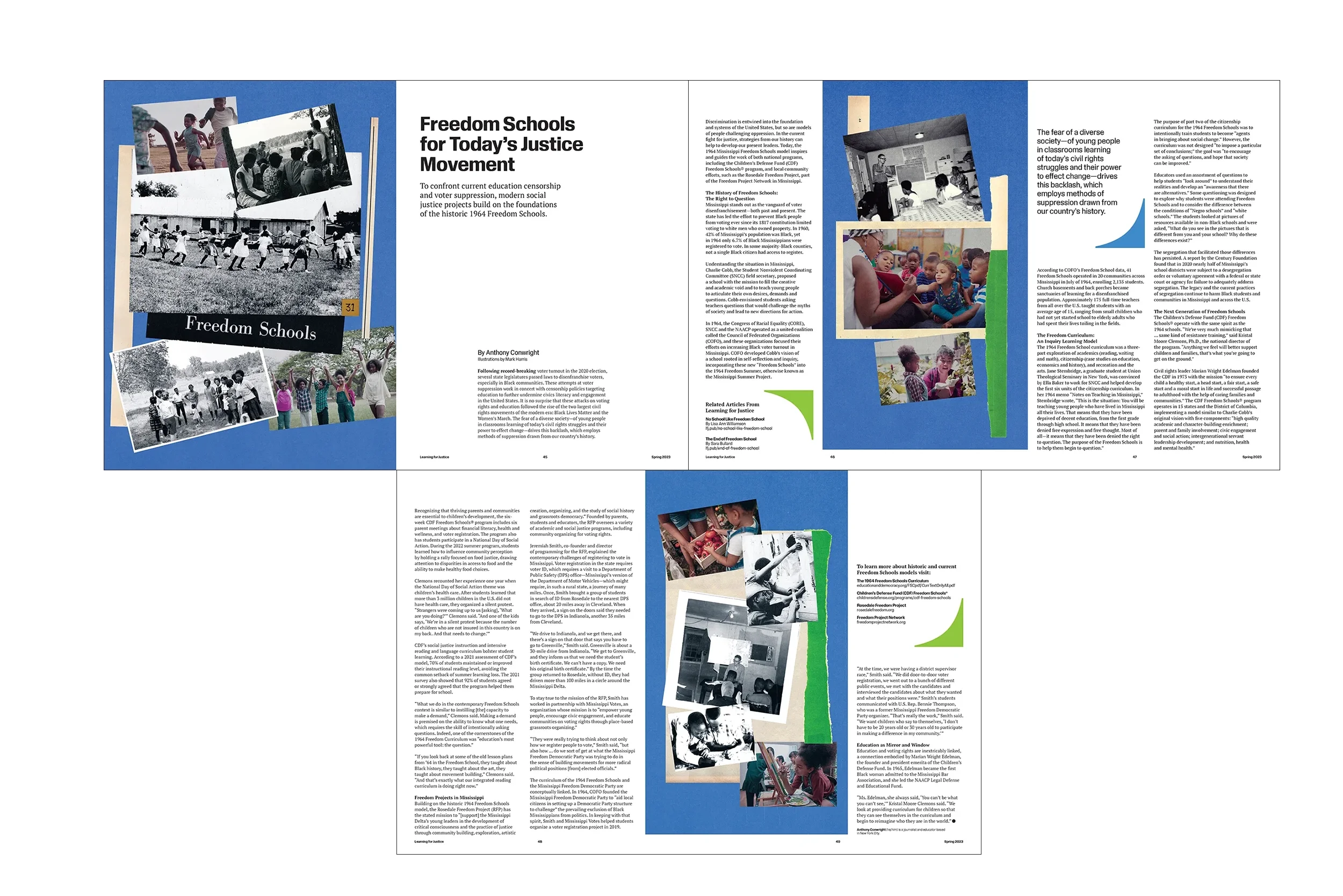  Art direction and commissioned illustration for community and youth learning publication—Learning for Justice.  
Studio/Client: Southern Poverty Law Center; Role: Art Direction and Graphic Design; Illustrations by  Mark Harris 