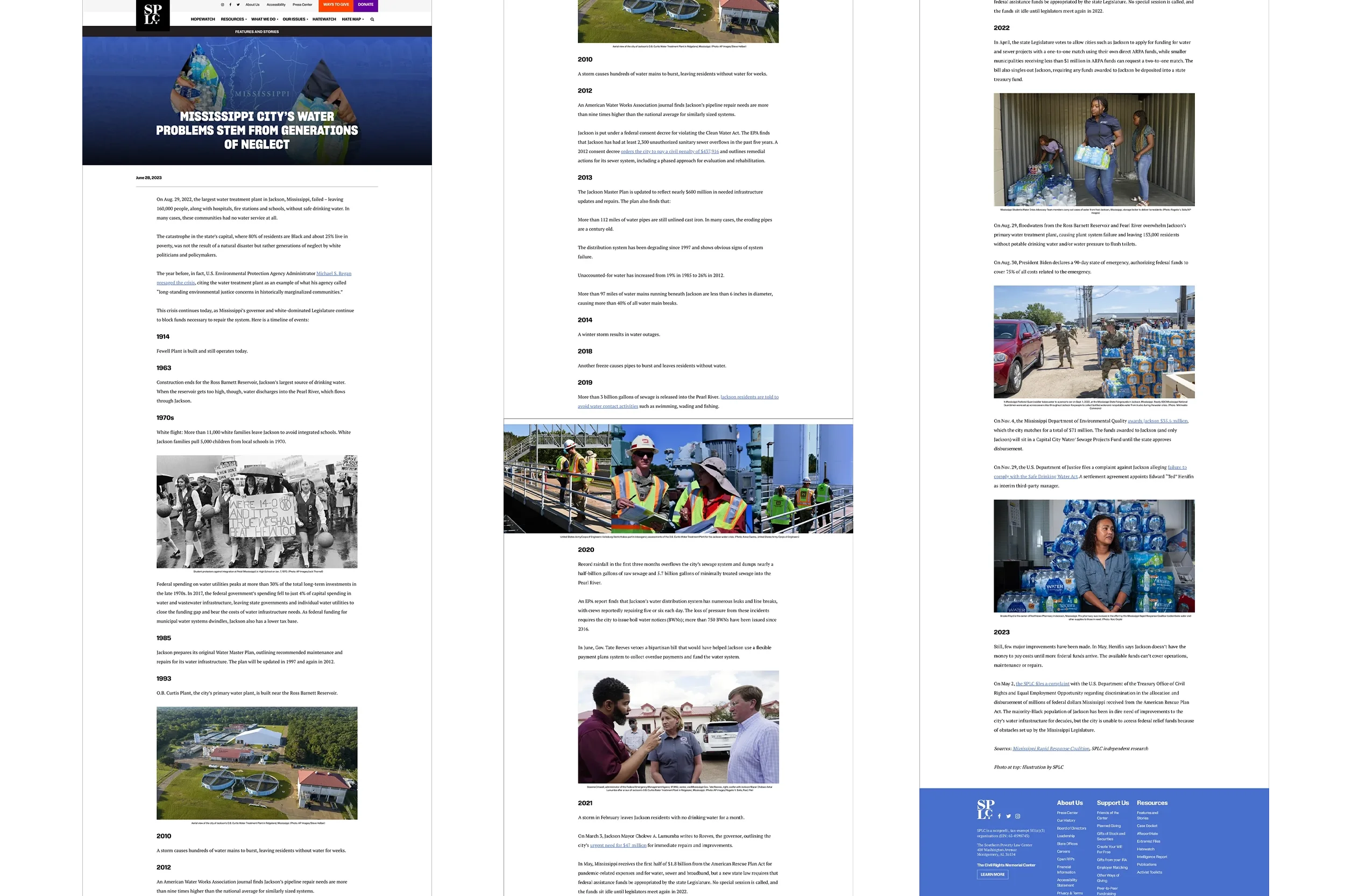  Digital timeline experience design documenting the Jackson, Mississippi water crisis.  
Studio/Client: Southern Poverty Law Center—  View more on Behance  ; Role: Graphic Design, UX/UI and Art Direction