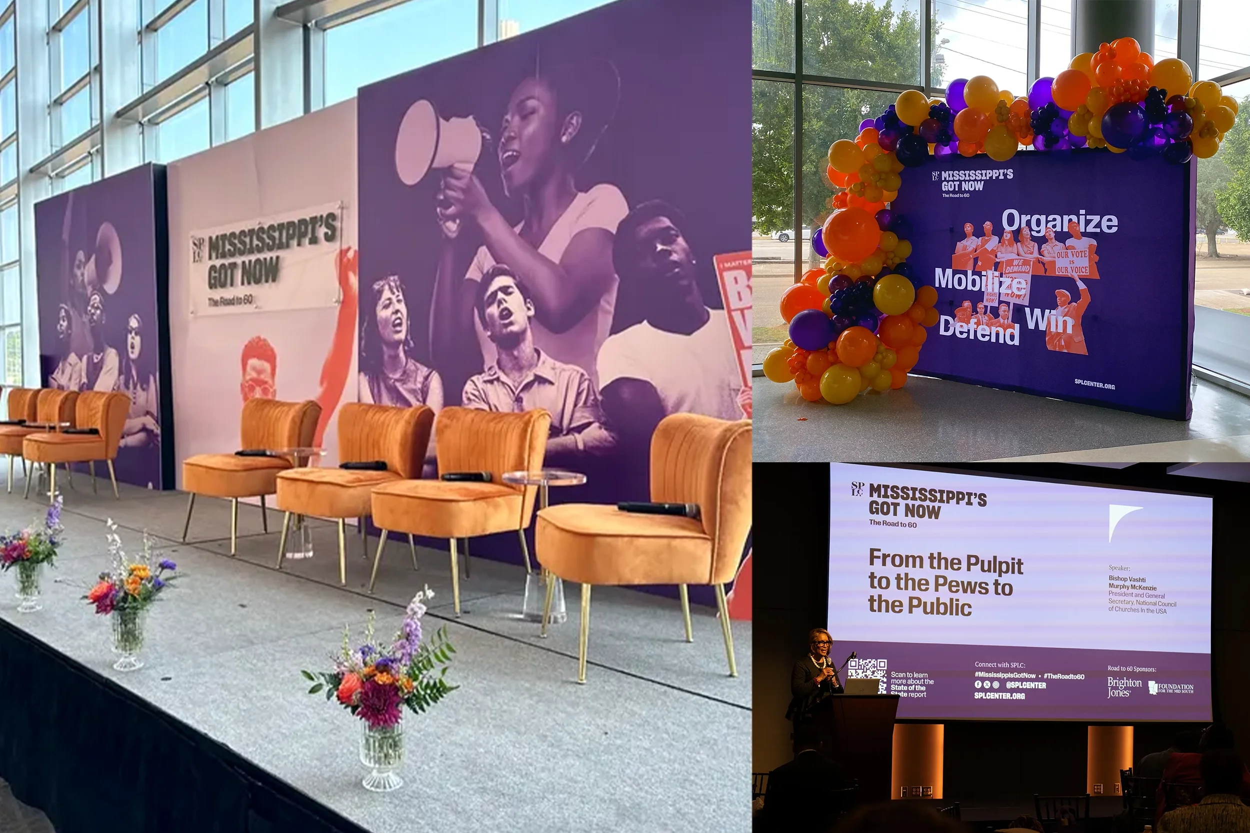  Event branding and environmental graphics for strategic mobilization summit.  
Studio/Client: Southern Poverty Law Center—  View more on Behance  ; Role: Graphic Design and Creative Direction