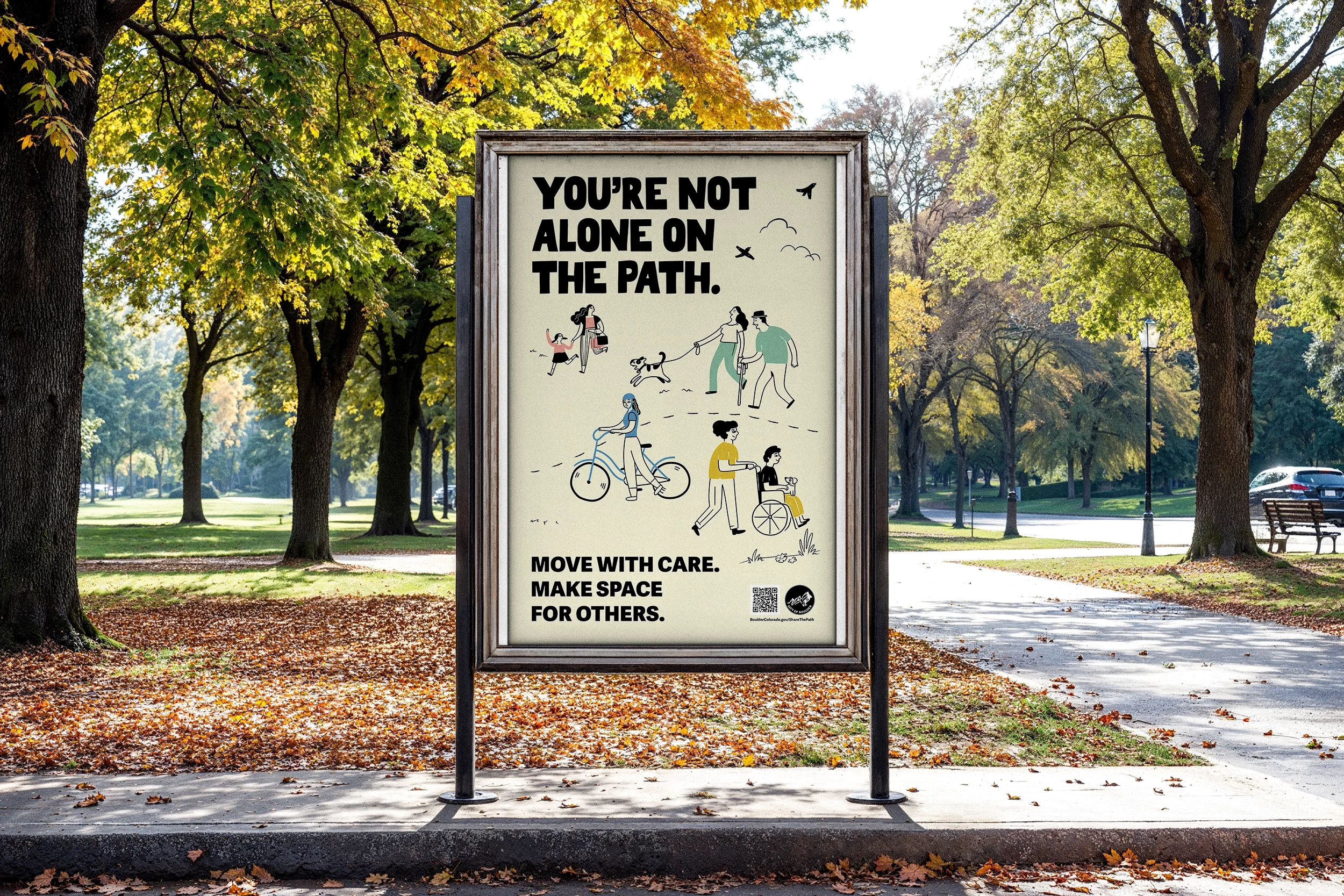  Environmental signage for park path safety campaign.  
Studio/Client: Buoy Marketing; Role: Graphic Design