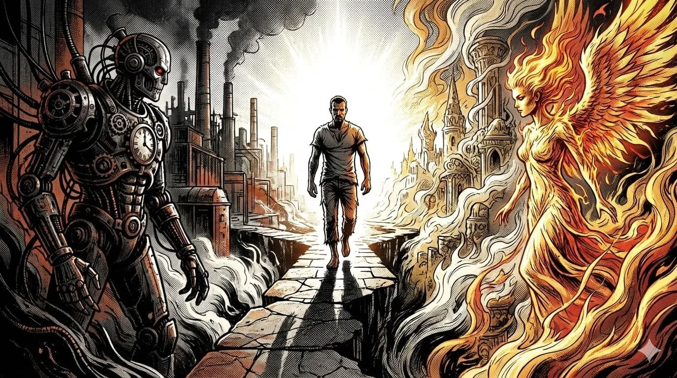 Mark Saint walking the Middle Path between the Machine and the Void at the Unidad Deportiva.