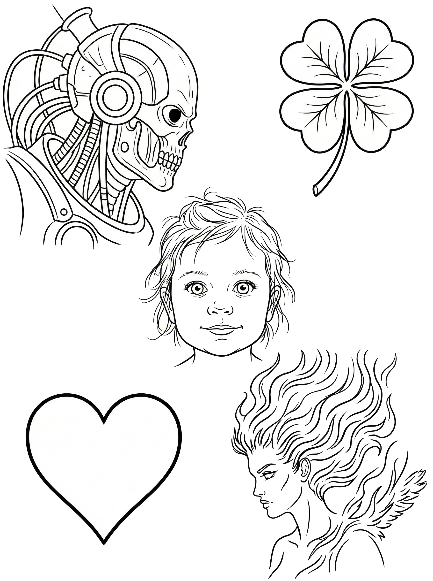 A Steiner-inspired line art collage depicting the human soul balanced between Ahrimanic (cybernetic Borg) and Luciferic forces, representing the essential Middle Path to sovereignty