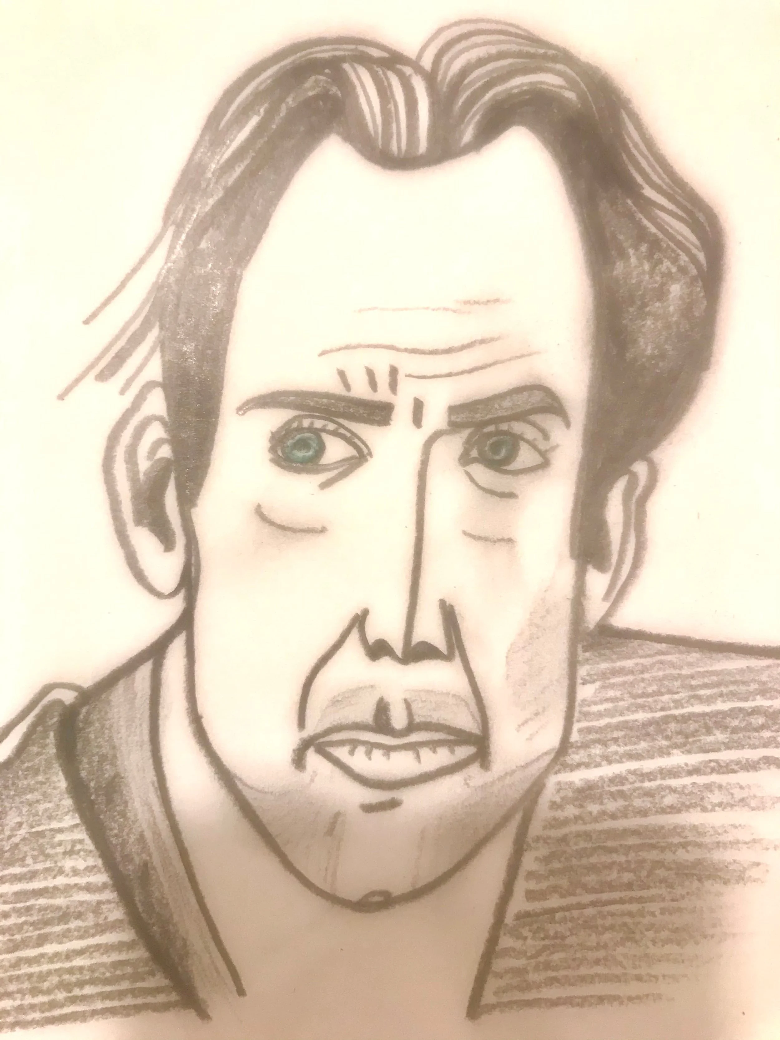 Hand-drawn portrait by Mark Saint: An act of Steiner-inspired subversion against algorithmic rendering.