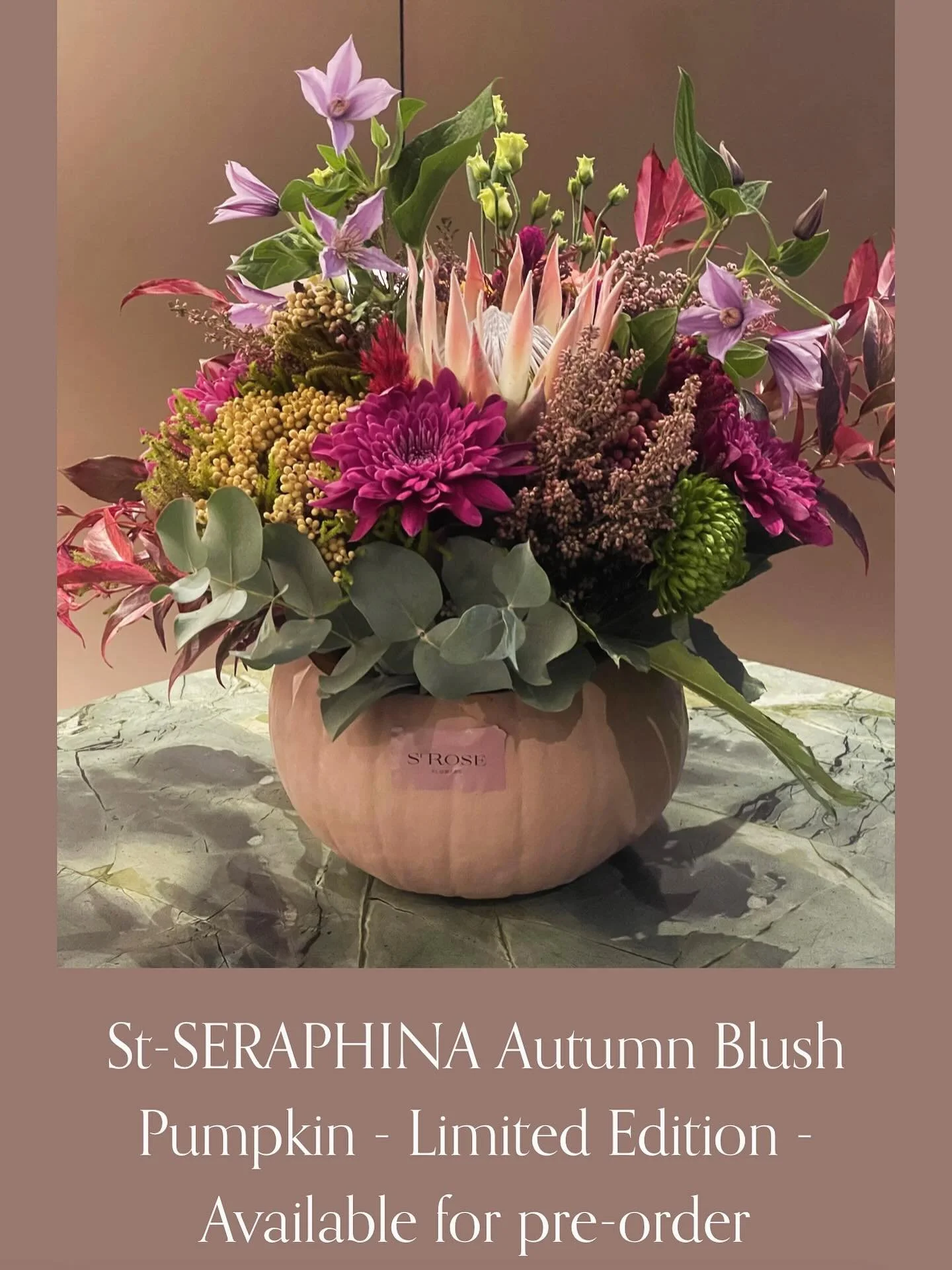 St-Seraphina Limited Edition, one of our most popular bouquets presented in our signature pastel pink pumpkin vessel, brings elegance and seasonal soul to any space.
Available on Pre-Order for a limited time only 🌸

#LuxuryFlorals #LimitedEditionBou