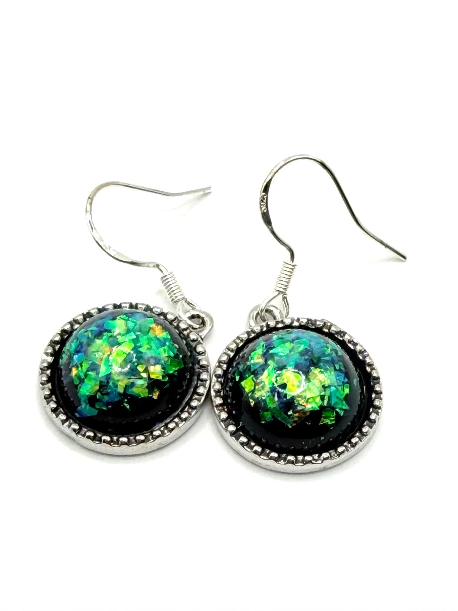 Earrings with Sparkly Green Charm