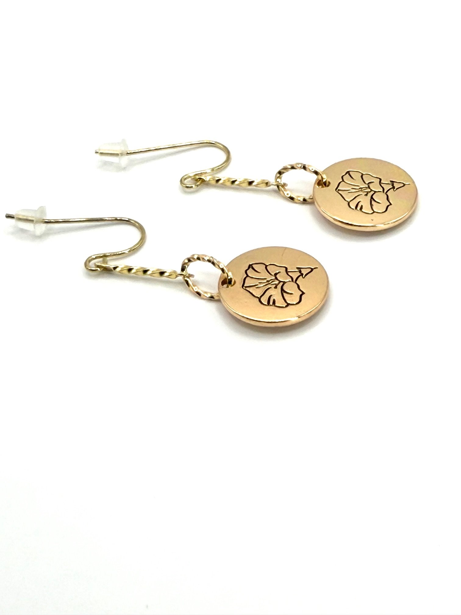 Earrings, Gold with Flower Charm
