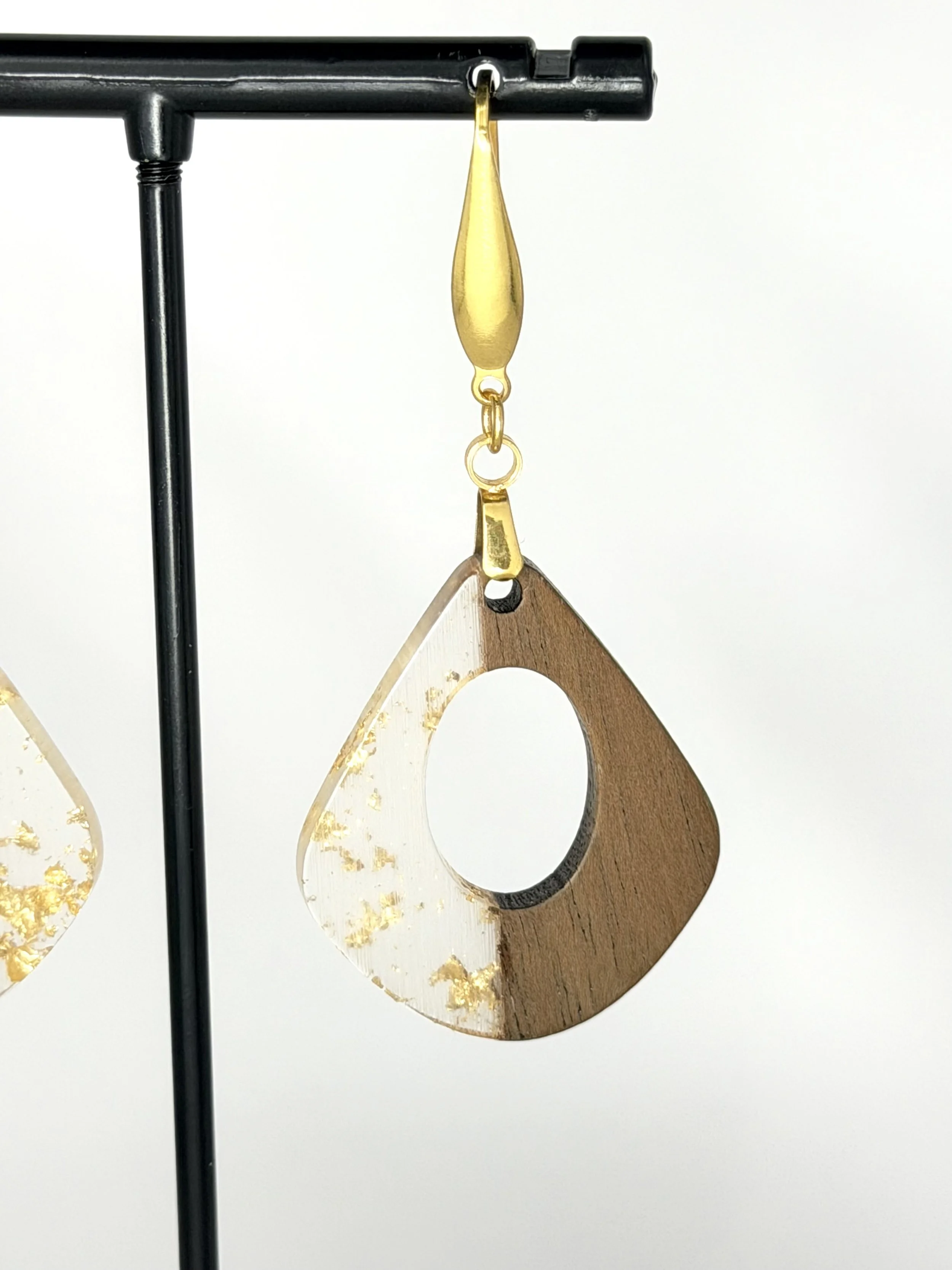 Earrings, Wood and Resin with Gold Hook