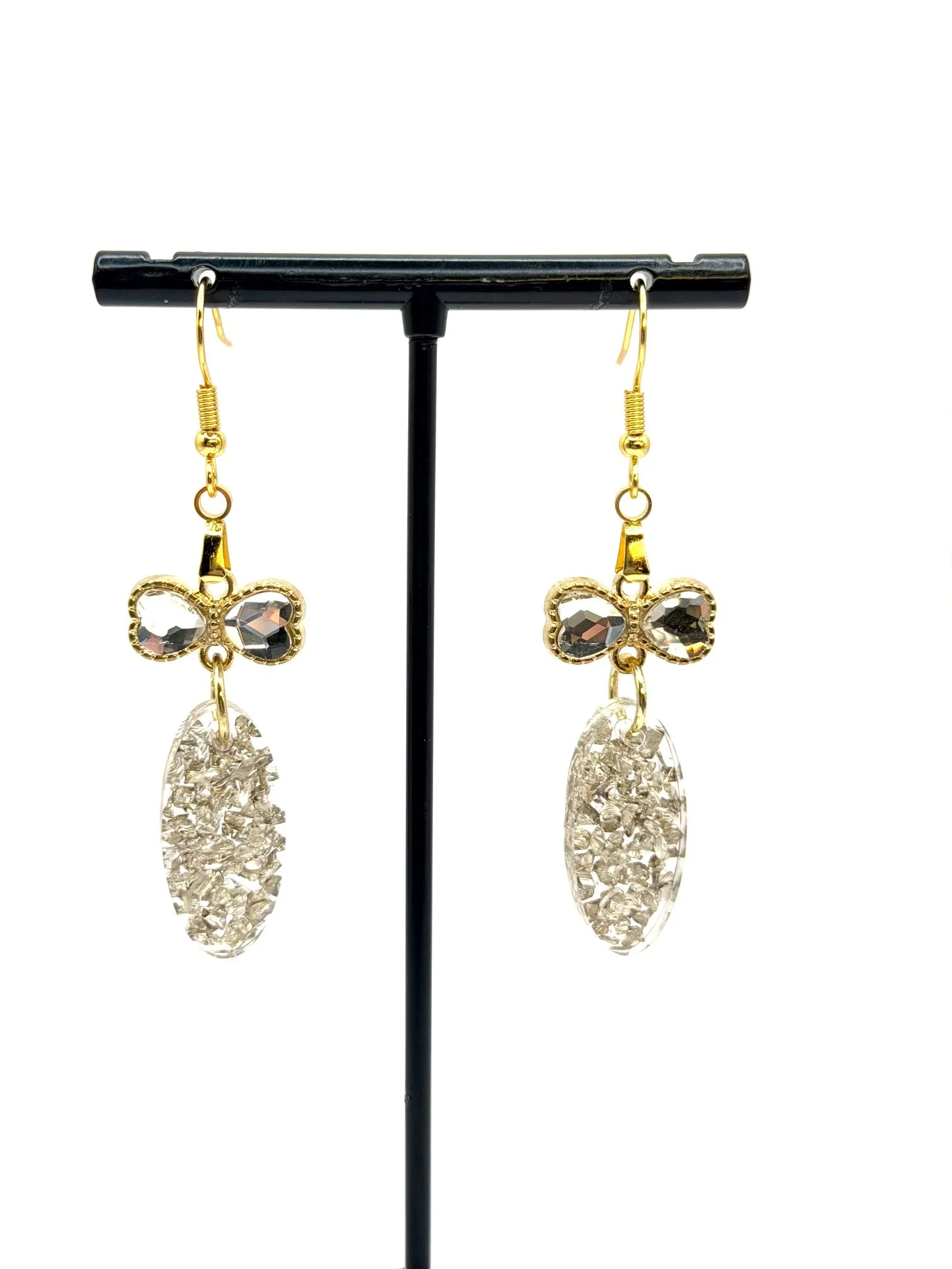Earrings, Sparkly Oval with Bow Detail