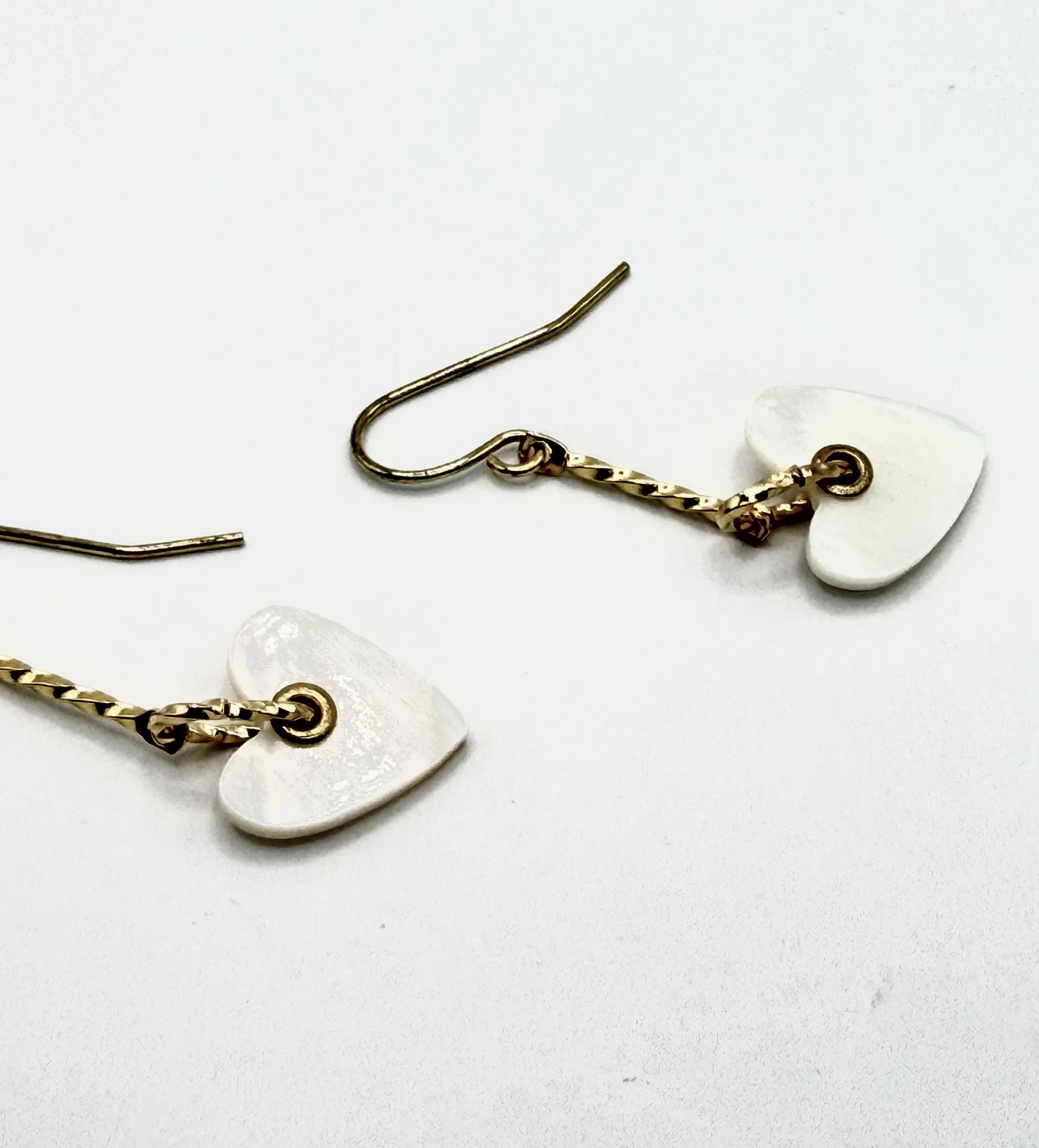 Earrings with White Heart and Gold Hook