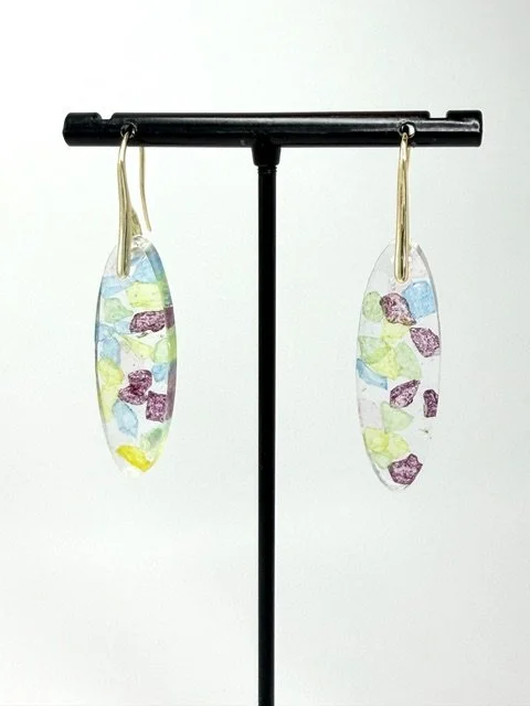 Earrings with Colorful Crushed Glass