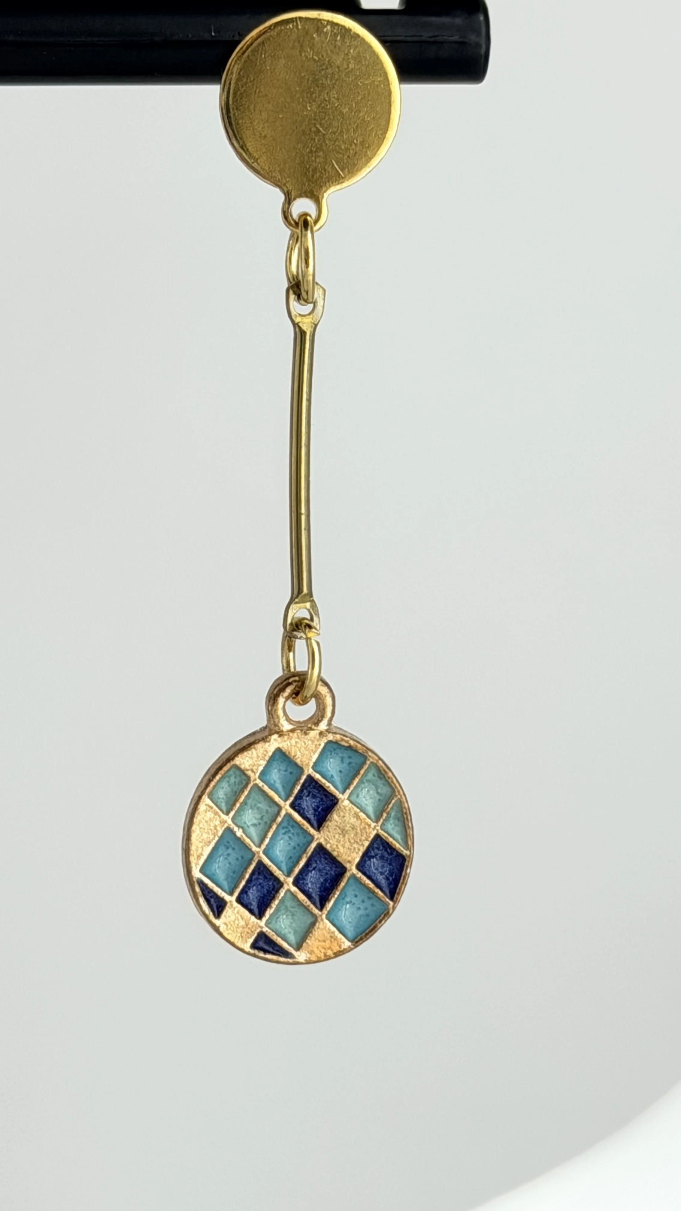 Earrings with Checkered Charm and Gold Post