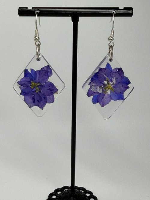 Earrings with  Flower Encased in Resin