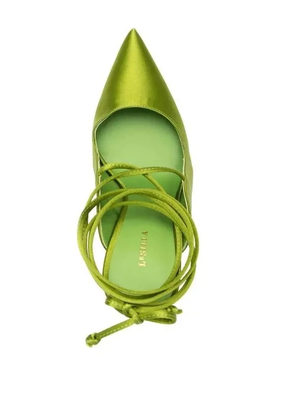 Le Silla branded leather insole dust bag unworn green satin pump