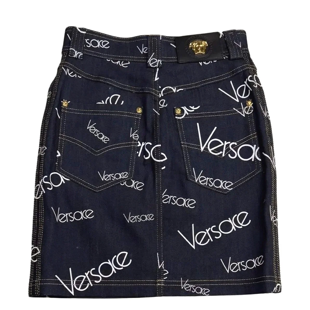Versace “Logomania” Denim Mini Skirt  F/W 2018