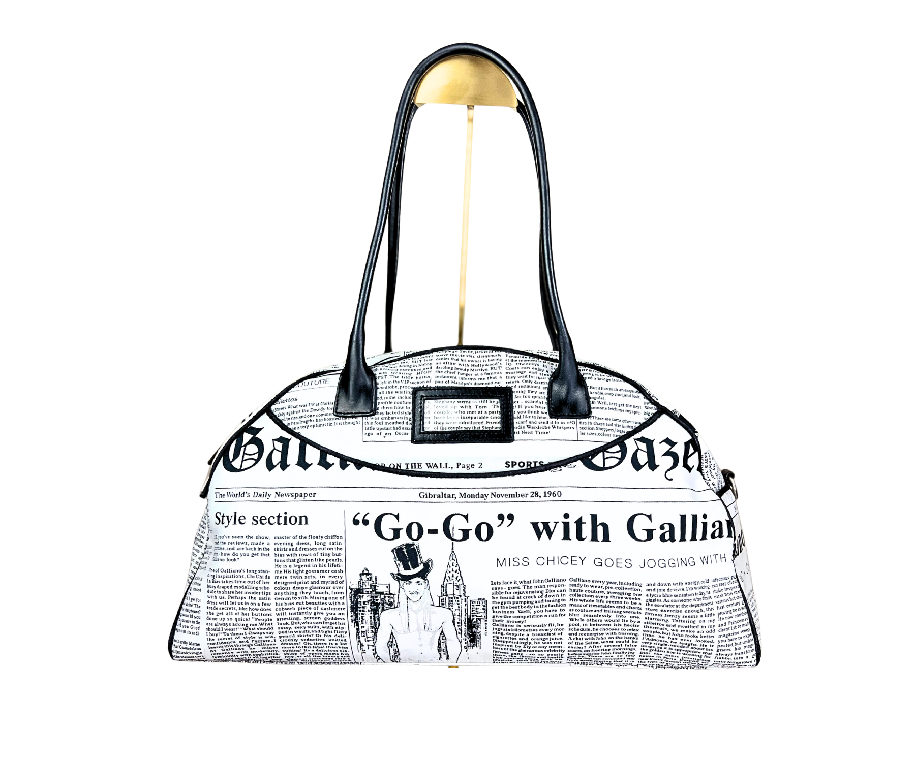 John Galliano “Gazette” Newspaper Print Travel Bag — 2000s Collector’s Piece