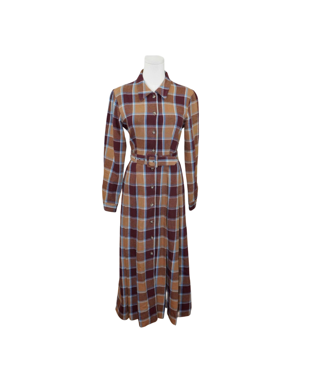 Armani Jeans Founding Era Tartan Plaid Shirtdress 1981 Vintage Cotton Midi Belt US 6