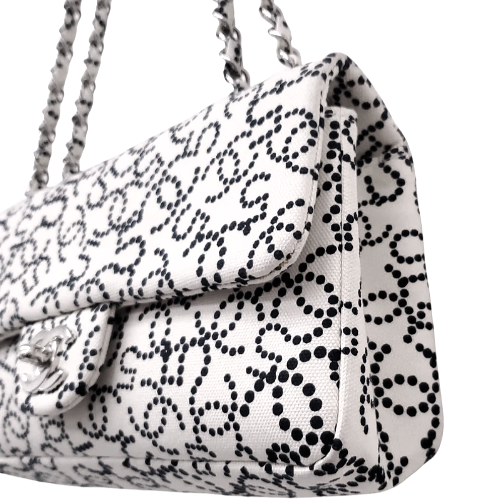 Chanel classic flap silver CC turnlock hardware right side close up material close up