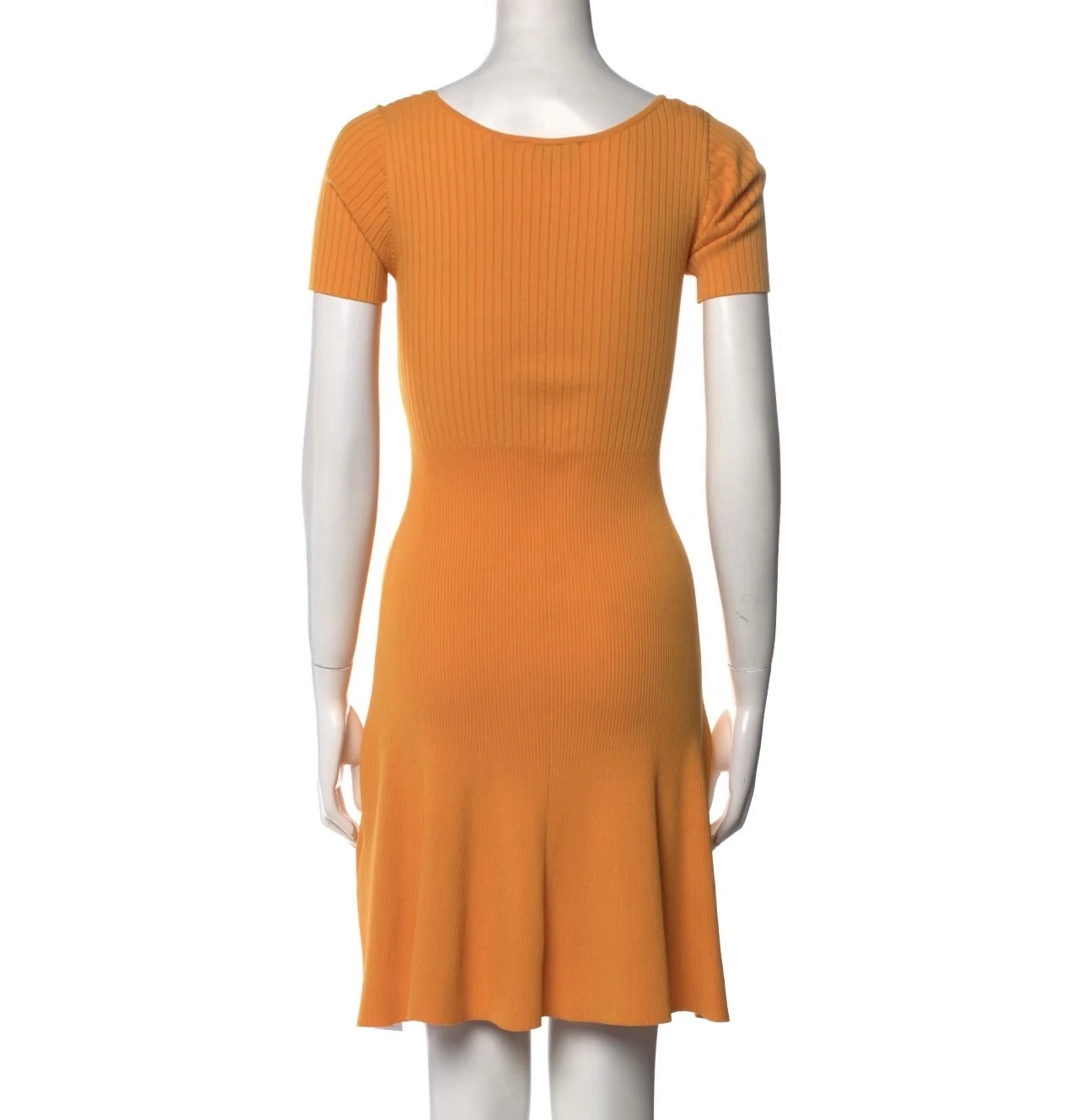 Sandro Paris marigold ribbed dress back view short sleeves flared skirt perfect condition