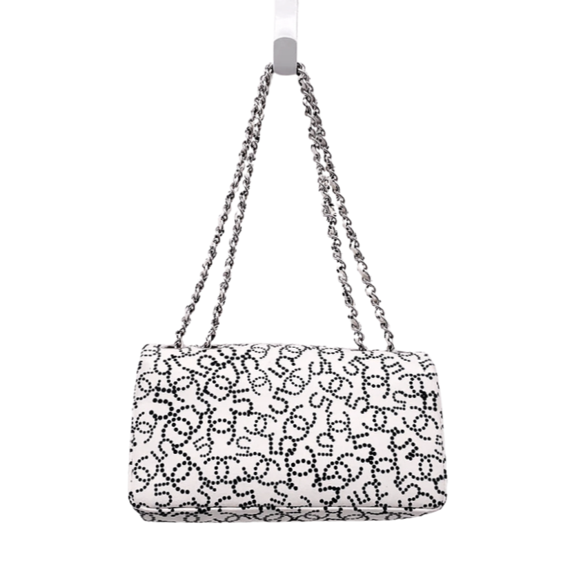 Chanel white canvas classic flap bag back view vintage 2005