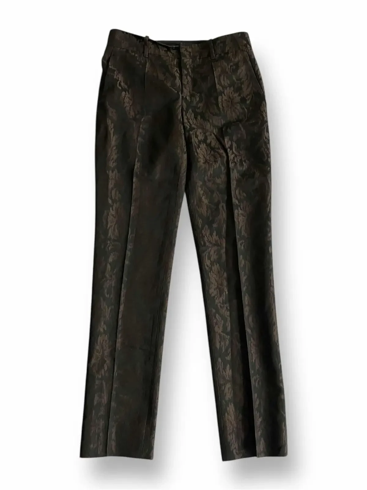 GUCCI FW/12 BURGUNDY FLORAL JACQUARD STRAIGHT-LEG TROUSERS