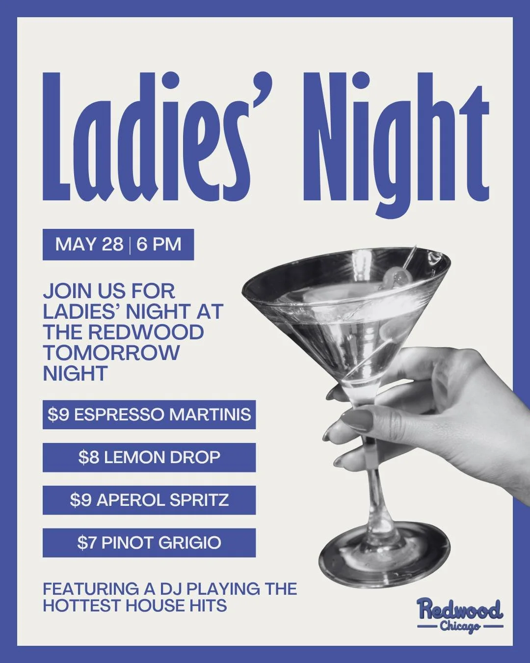 It&rsquo;s that time again&hellip; 💋✨

Join us tomorrow for ladies&rsquo; night at The Redwood starting at 6PM! Enjoy a night of drinks, dancing, and all your favorite house hits 🎧

Specials all night:
☕ $9 Espresso Martinis
🍋 $8 Lemon Drops
🍊 $9