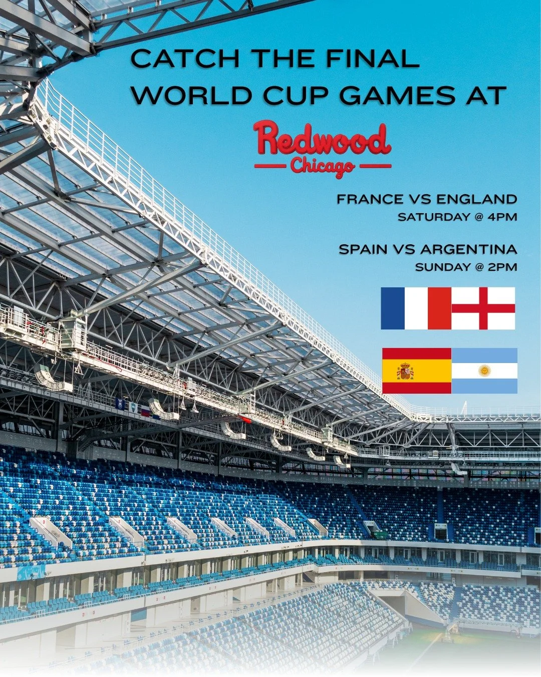 Championship weekend is here, and we've got every minute on the big screens! ⚽️ 🍻

📅 Saturday @ 4PM
🇫🇷 France vs. 🏴󠁧󠁢󠁥󠁮󠁧󠁿 England

📅 Sunday @ 2PM
🇪🇸 Spain vs. 🇦🇷 Argentina

🍺 Game Day Specials
&bull; $20 Modelo Buckets
&bull; $7 Casa