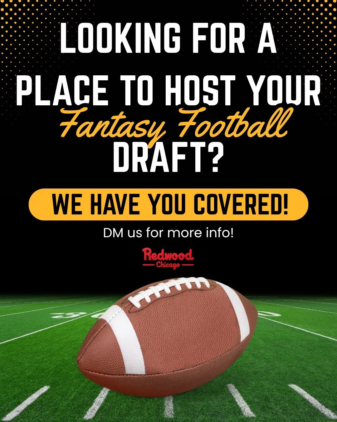 Fantasy football season is almost here! 🏈🏆

Looking for a place to host your fantasy football draft? We have you covered! 

📩 DM us for more information! 

#RedwoodChicago #ChicagoBars #FantasyFootball #FootballSeason