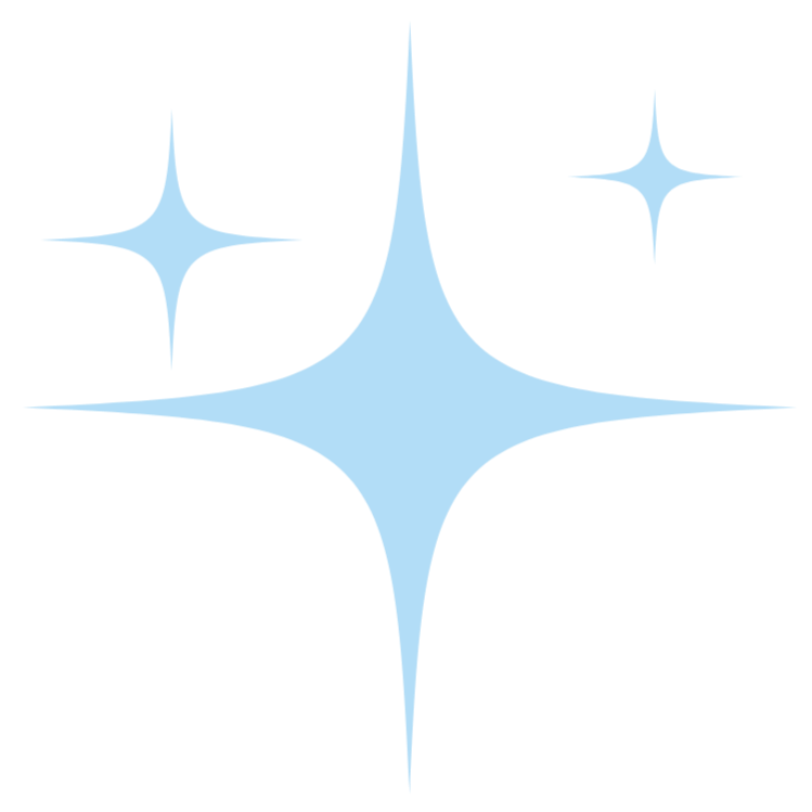Icon of three light blue star-shaped sparkles in different sizes.