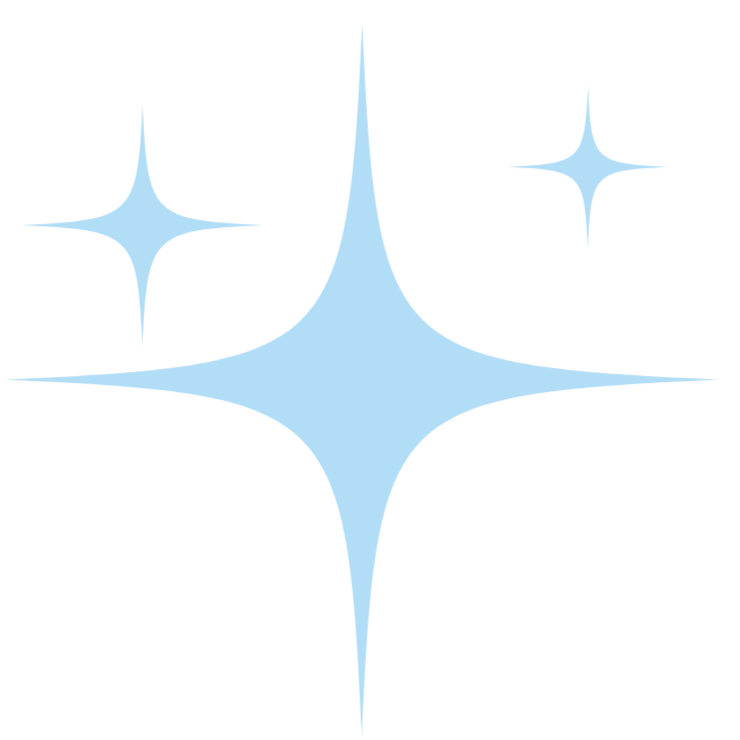 Icon of three light blue star-shaped sparkles in different sizes.