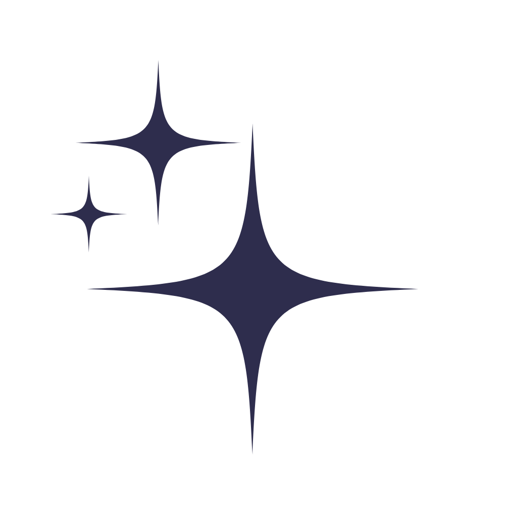 Illustration of three stars or sparkles in a dark blue color.
