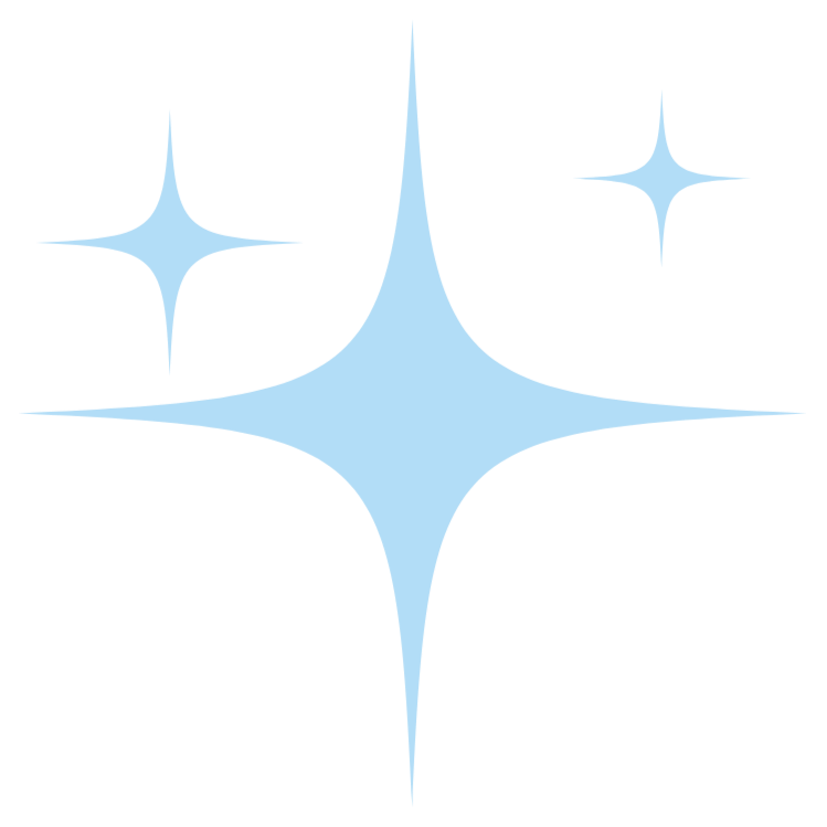 Icon of three light blue star-shaped sparkles in different sizes.