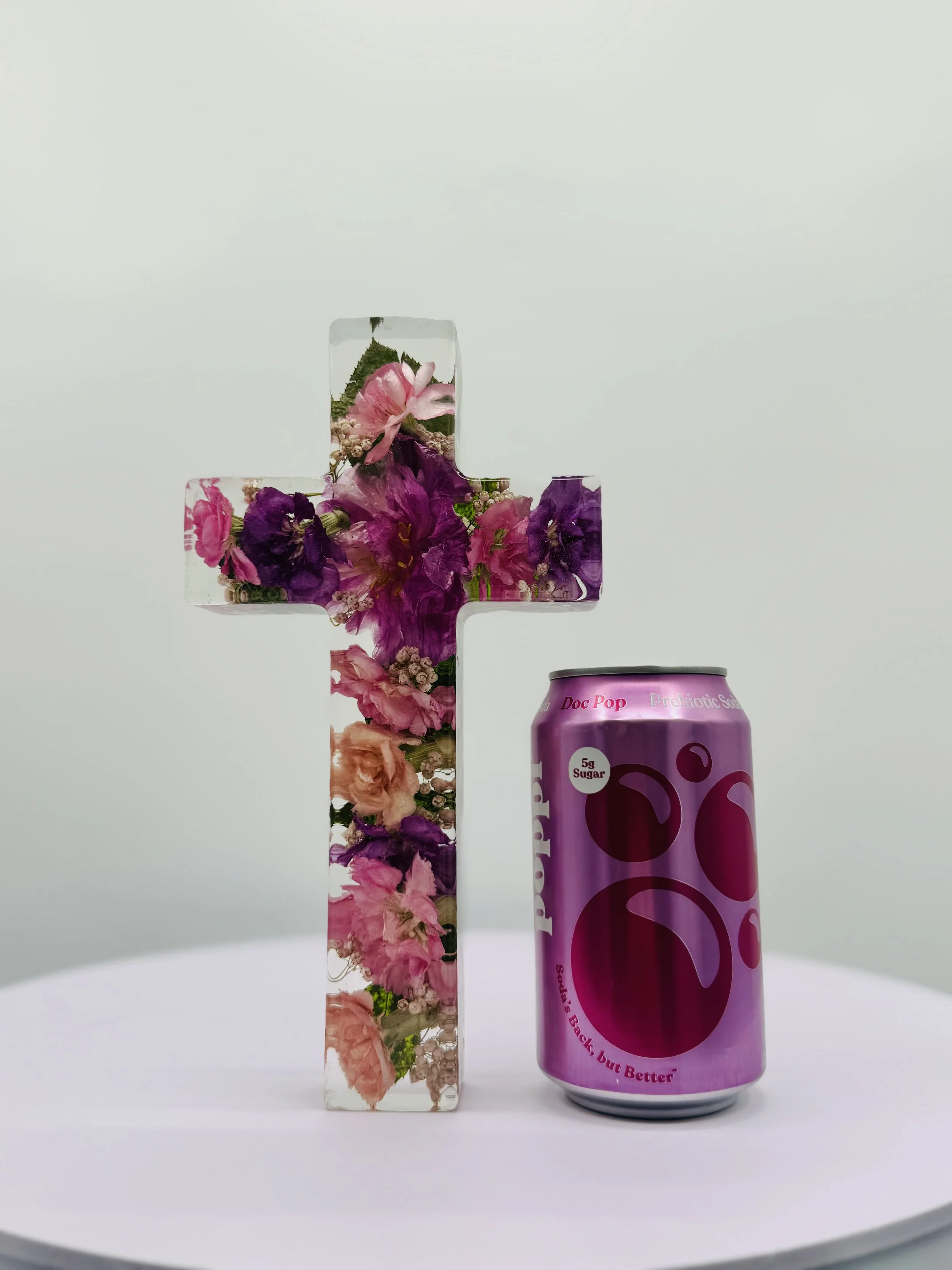 Wedding bouquet preserved in custom floral resin cross – Omaha floral preservation artist