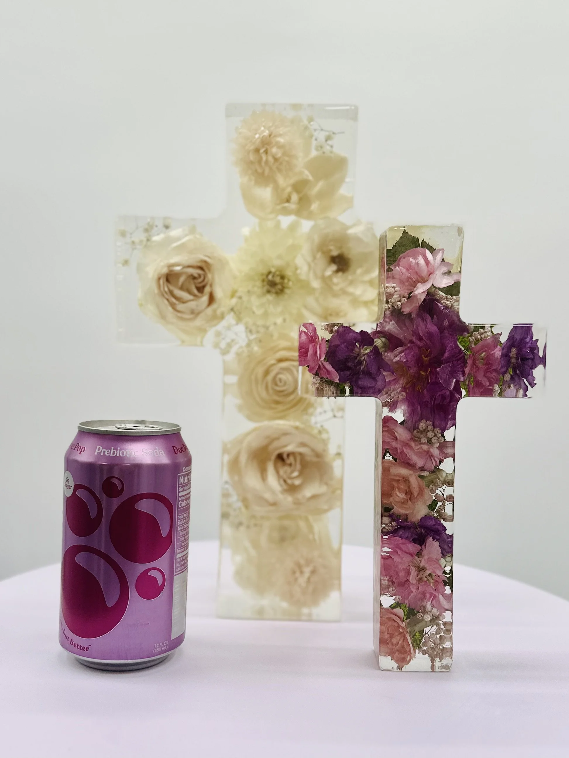 Wedding bouquet preserved in custom floral resin cross – Omaha floral preservation artist