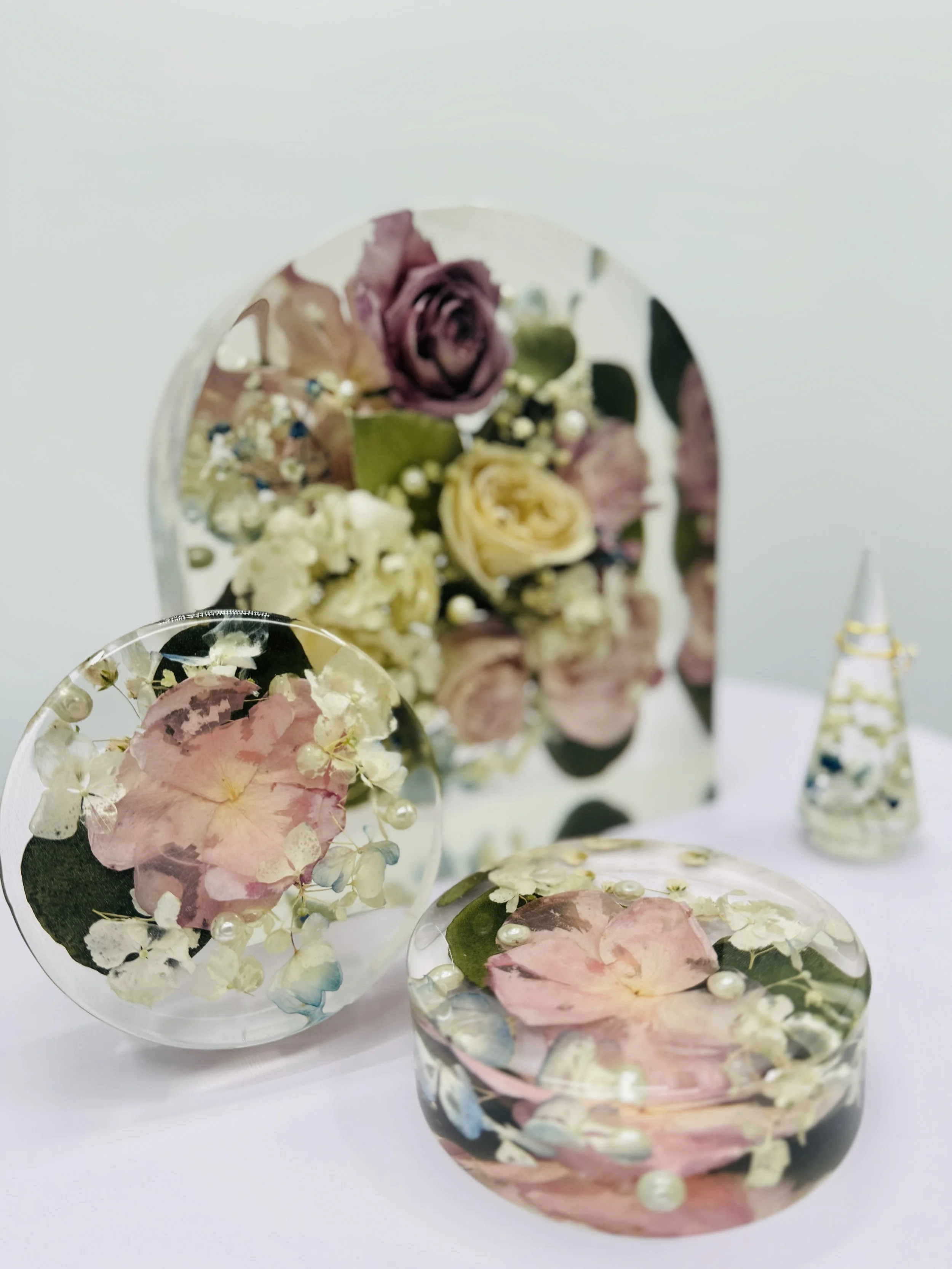 memorial flowers preserved in thick floral coaster