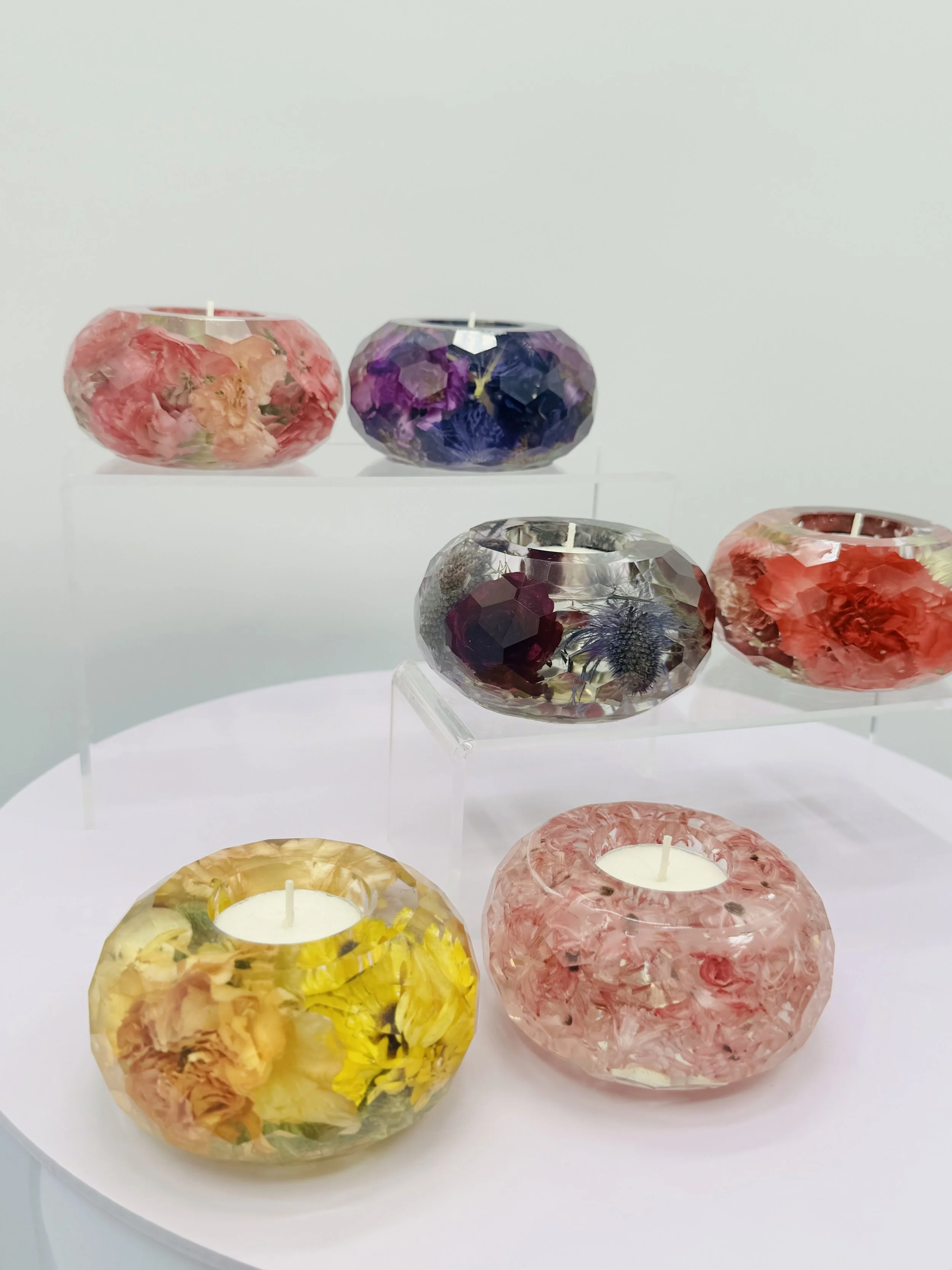 wedding flower preservation in resin candle holder