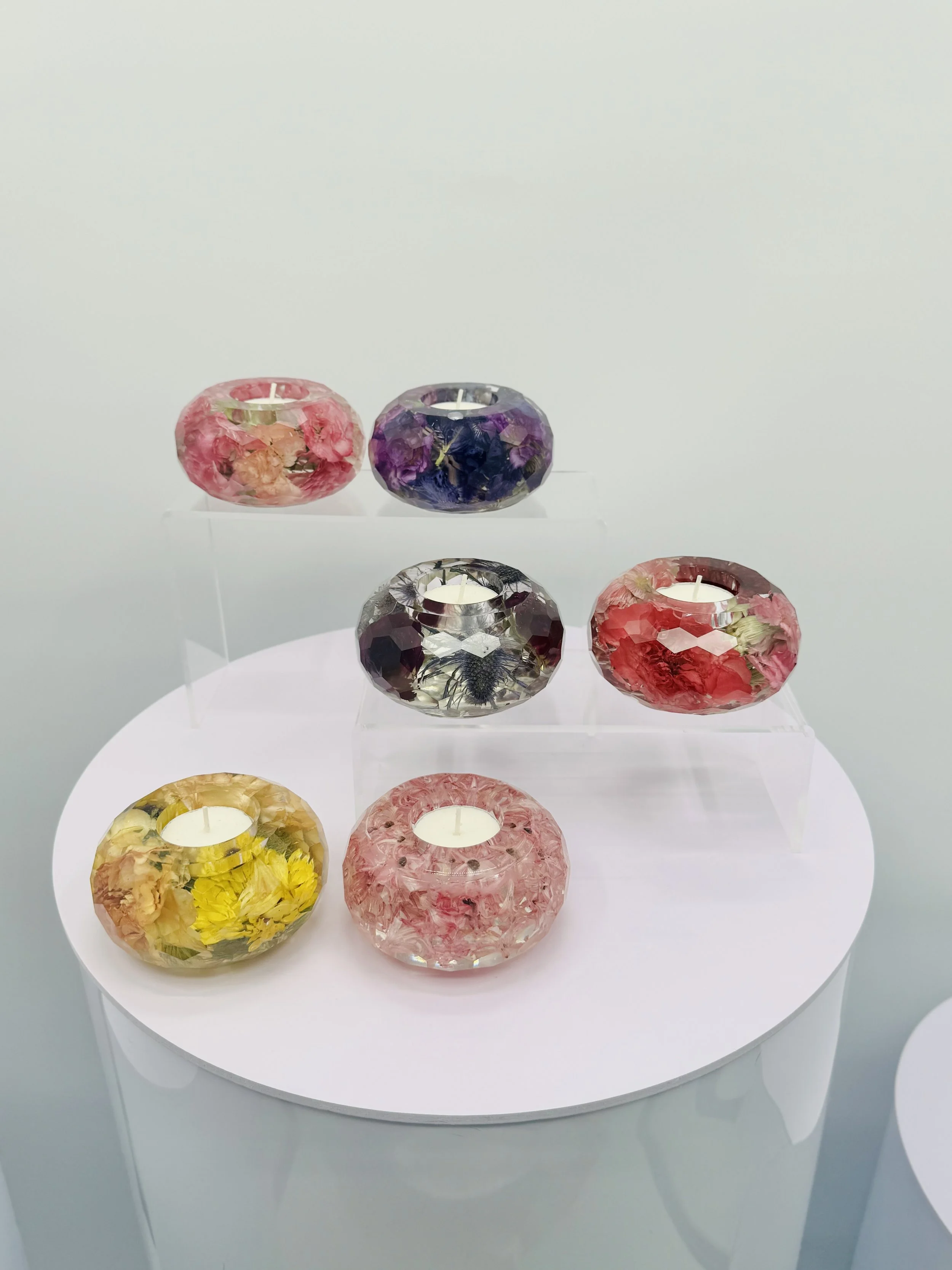 faceted floral tea light handcrafted in Omaha