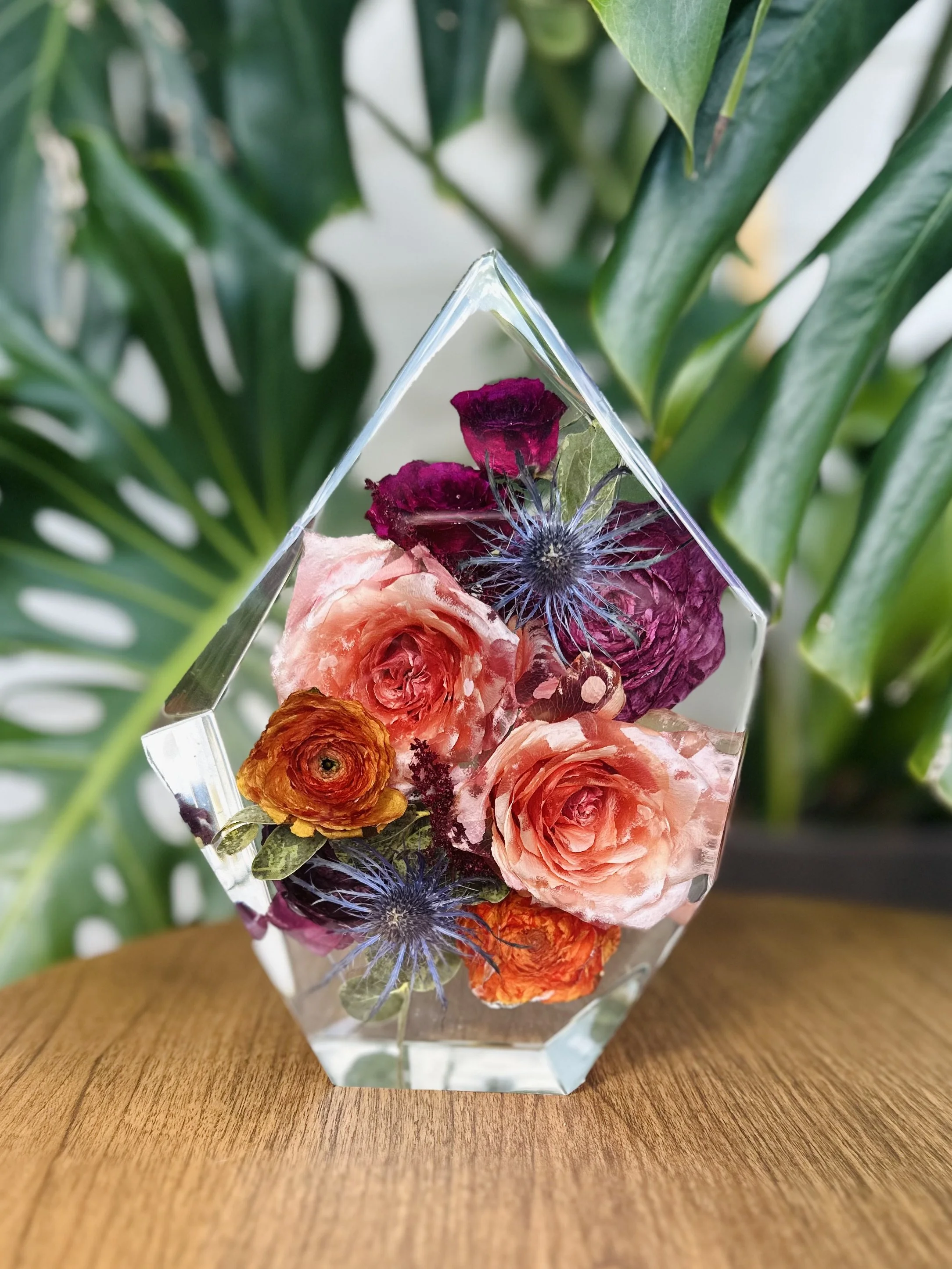 Wedding bouquet preserved in custom floral resin gemstone – Omaha floral preservation artist.jpeg