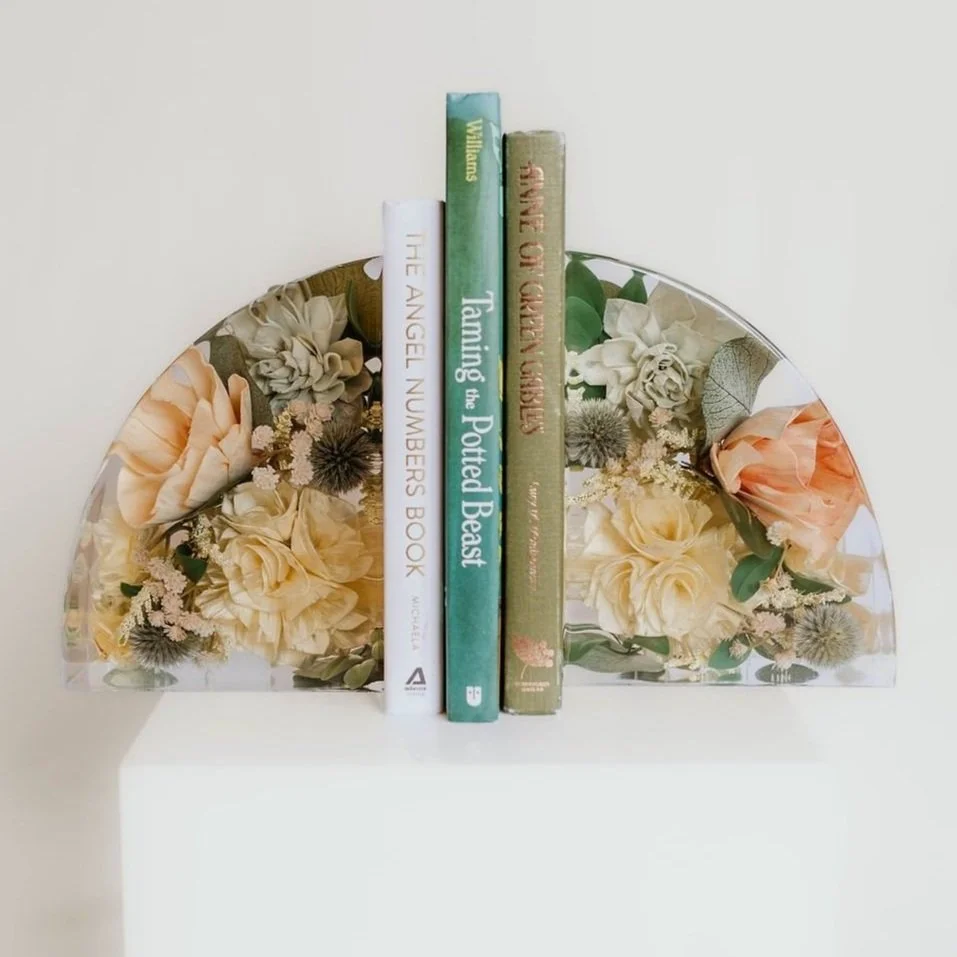 Wedding bouquet preserved in custom floral resin block – Omaha floral preservation artist