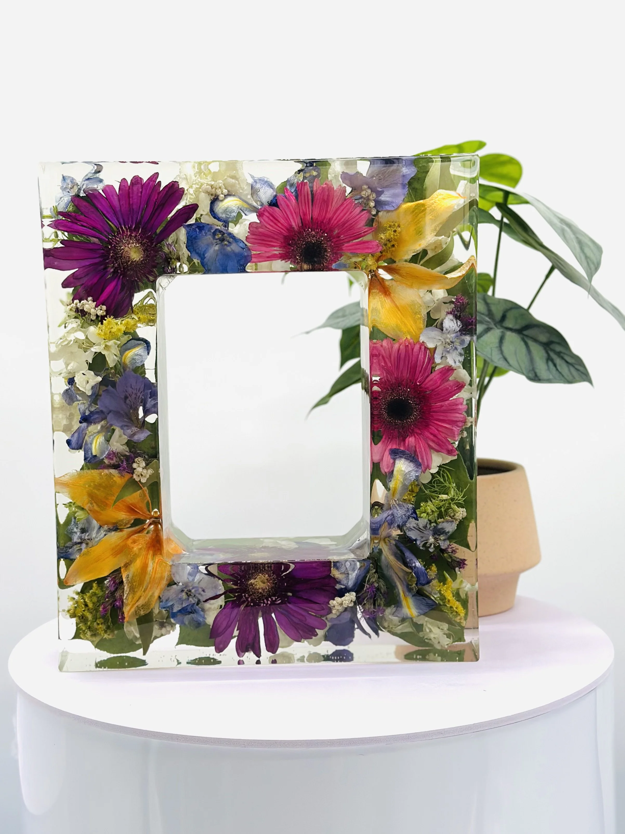 Wedding bouquet preserved in custom floral frame – Omaha floral preservation artist