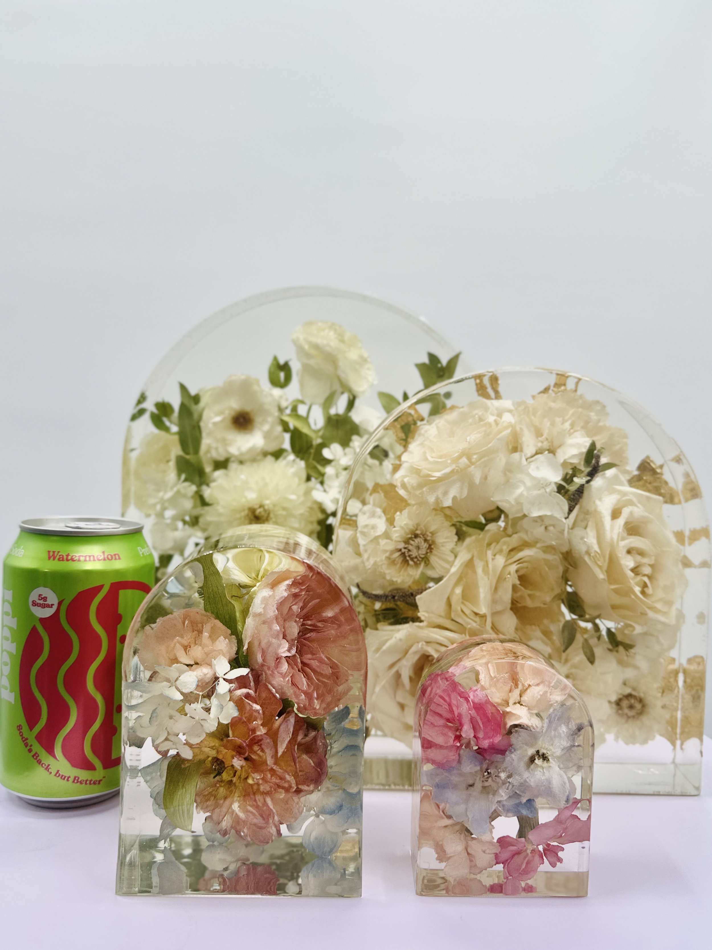 Wedding bouquet preserved in custom floral resin arch – Omaha floral preservation artist