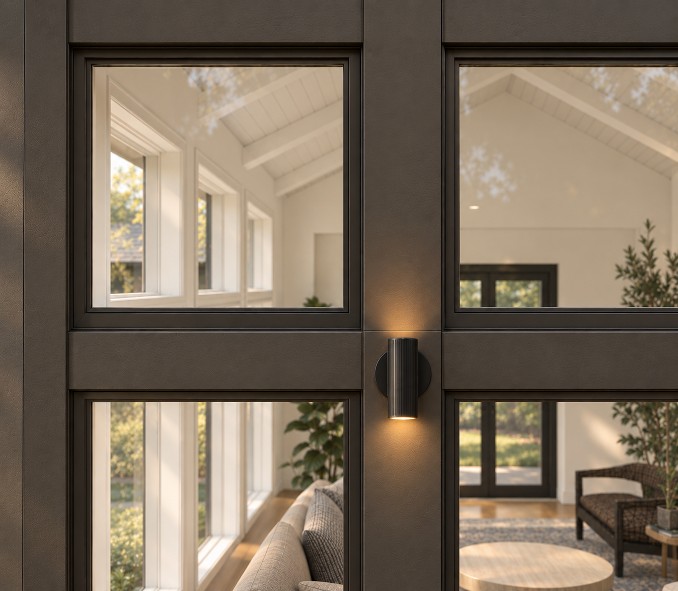 A closer look at the trim, lighting, and vaulted interior of the sunroom addition - rendering