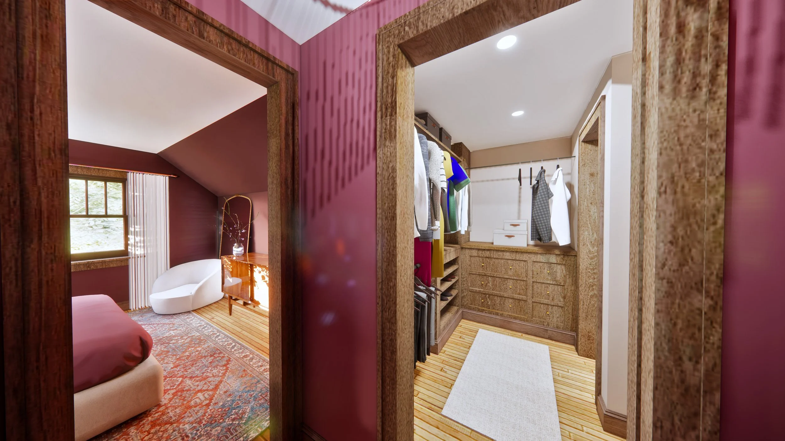 The adjacent primary closet allows for privacy but proximity daily prep and wind down functions. - rendering