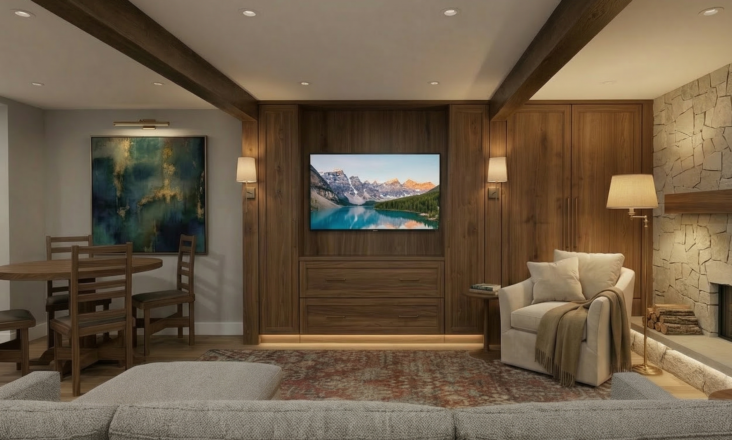 integrated cabinetry served as ample storage and helped conceal service lines while maintaining access. - rendering