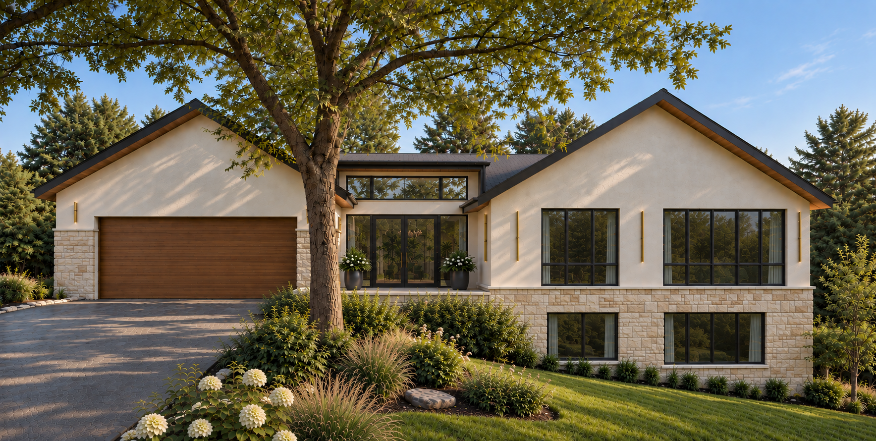 Lakeside Cali | A cohesive exterior redesign for a Shorewood walkout home - rendering