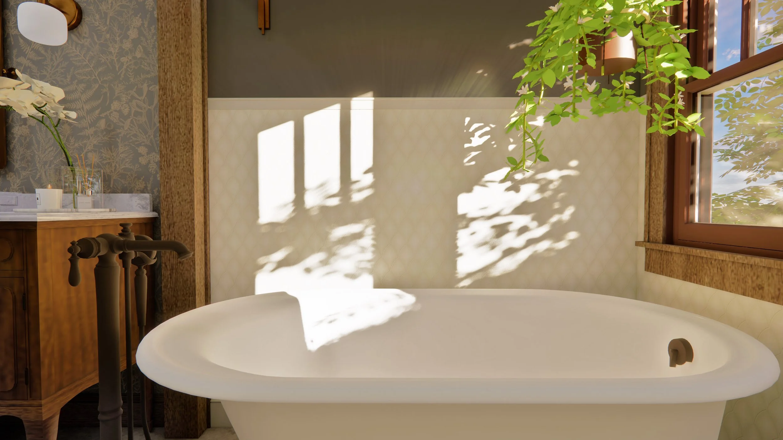 New plumbing fixtures pay homage to the existing character of the home. - rendering