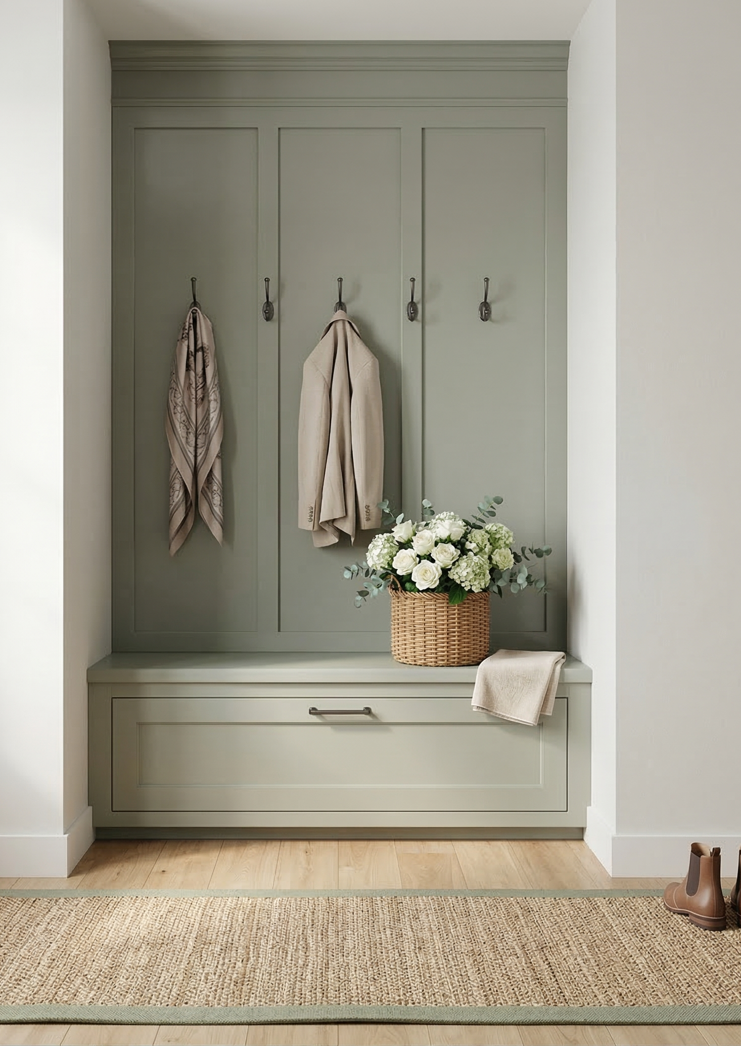 entry mudroom serving for backyard entertainment. - rendering