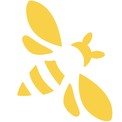 Yellow bee icon with wings on black background.