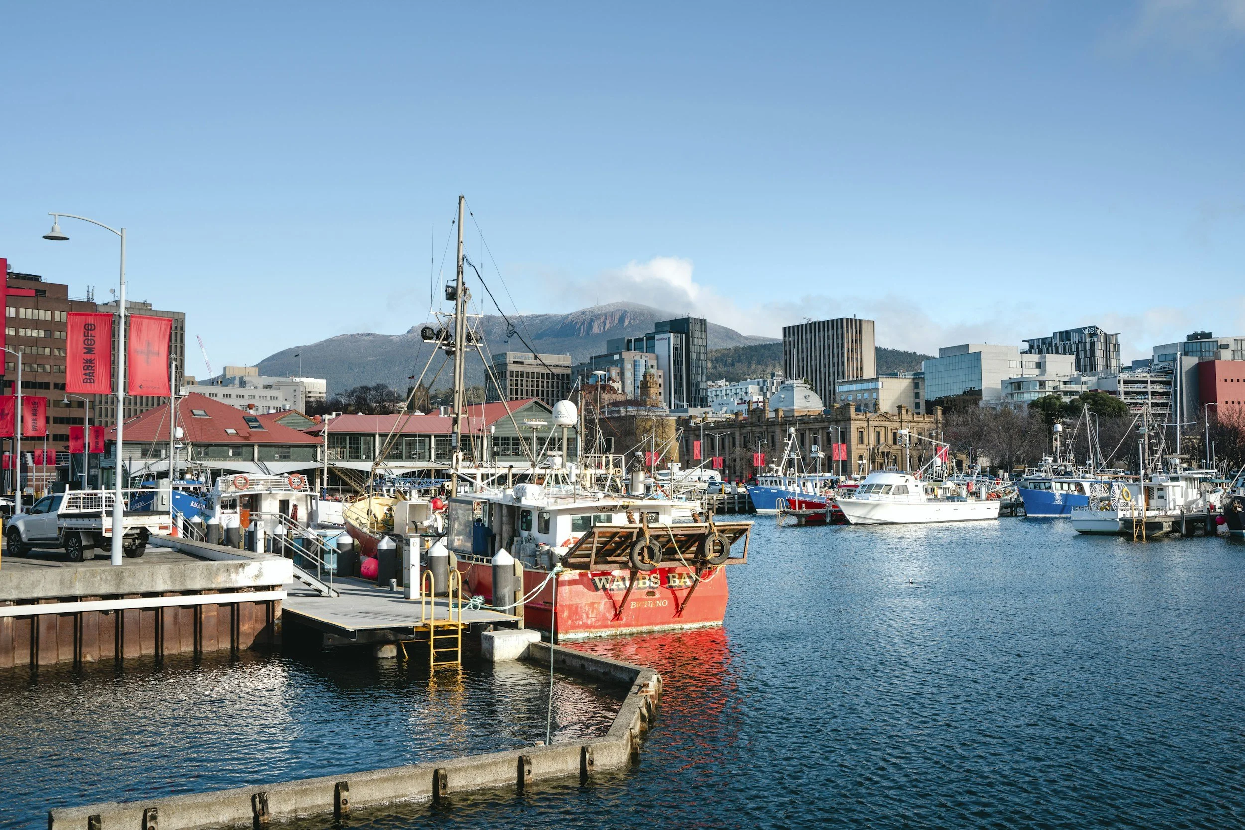 Constitution Dock Hobart, with Mt Wellington and the city in the background.
